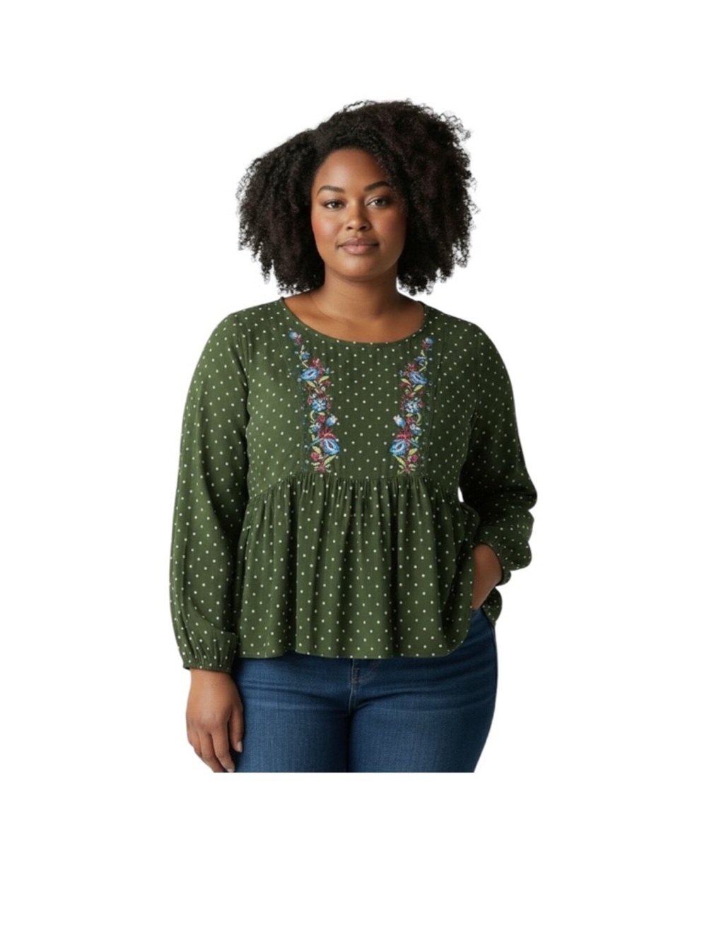 Matilda Jane Green Peplum Embroidered Boho Floral Long Sleeve Blouse Top Size XL